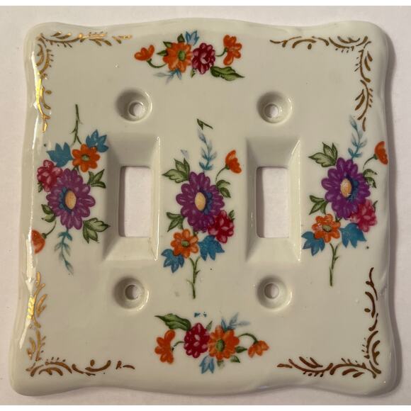 Lot Of 4 Vtg Thames Hand Painted Porcelain Wall Double Switch Plates Floral - Picture 2 of 4